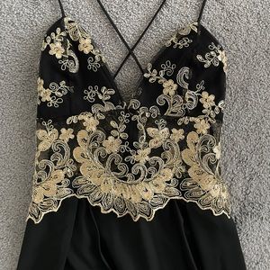 Lucy in the Sky (Tulum Lace Maxi Dress) in Black and Gold, Size 2 Prom dress